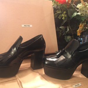 MIU MIU Tassel Platform Loafers Spazzalato Fume